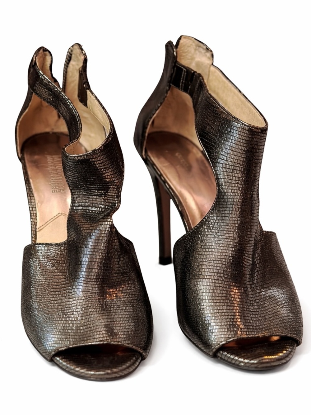 MICHAEL KORS Gunmetal Silver Josie Zip Back Peep Toe Sandal Pumps